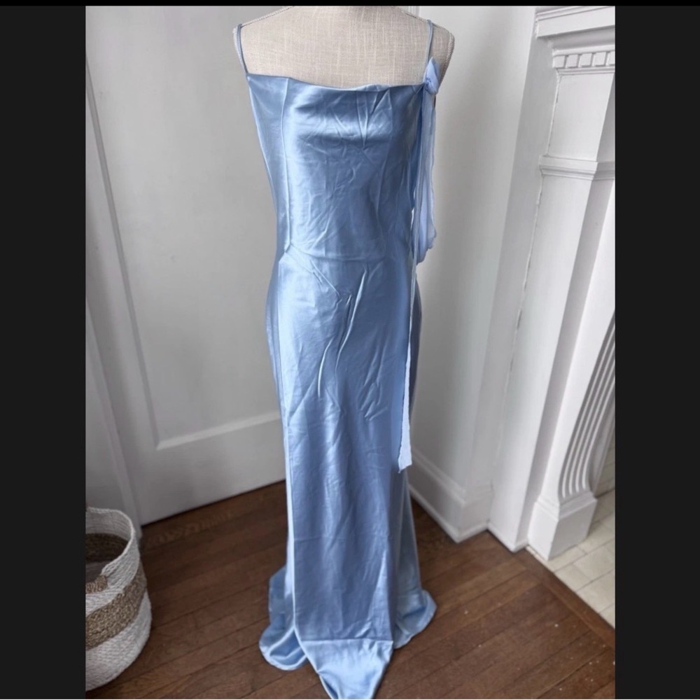Peppermayo Too Sweet Light Blue Satin Slip Maxi Dress